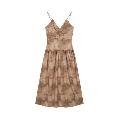 Sweet and Spicy Girl Floral Strap Dress Fairy Summer Dress Beach Vacation Backless Sexy Elegant Waist-Cinching Long Dress