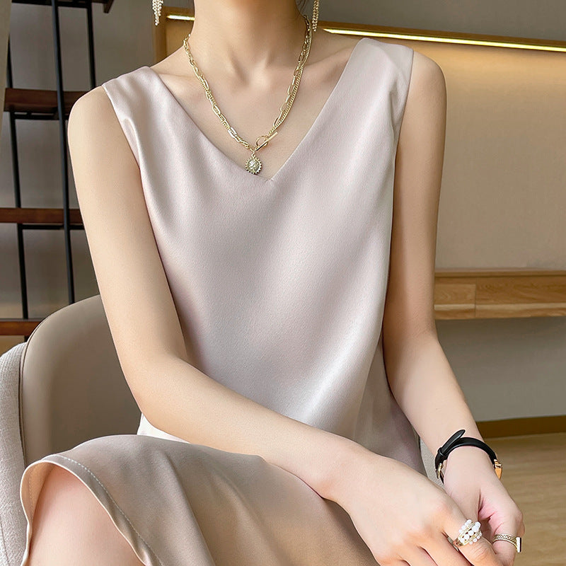 Acetate Satin High-End Summer Strap Dress for Women, Fashionable Versatile Sleeveless Elegant Dress for Outerwear