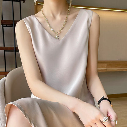 Acetate Satin High-End Summer Strap Dress for Women, Fashionable Versatile Sleeveless Elegant Dress for Outerwear