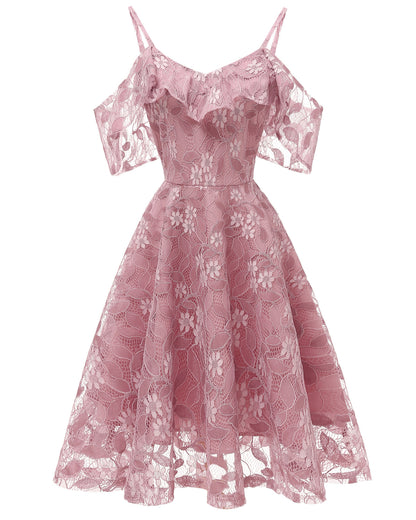 Lace Spaghetti Strap Flutter Sleeve Dress, 2025 Summer New Arrival Slim Fit Flared Sexy A-Line Dress for Women