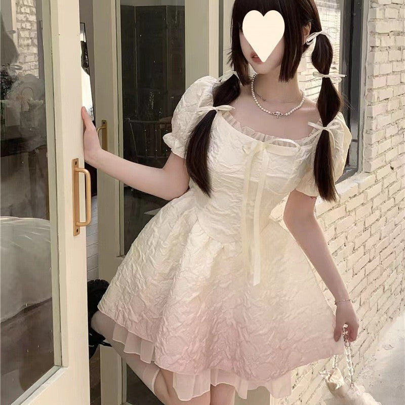Sweet Gradient Princess Puffy Dress Summer New French Style Petite Waist Slimming Pure Desire