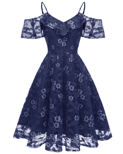 Lace Spaghetti Strap Flutter Sleeve Dress, 2025 Summer New Arrival Slim Fit Flared Sexy A-Line Dress for Women