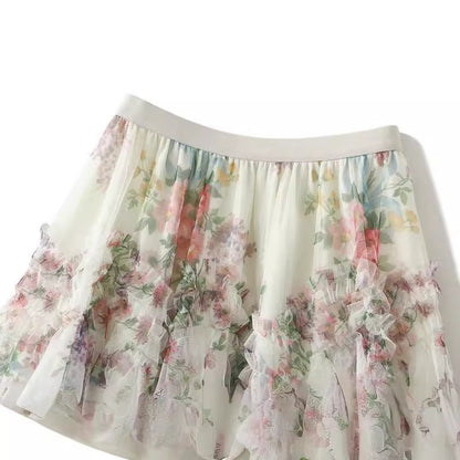 Stitching Color Flower Mesh Skirt Spring French Style Temperament Cake Dress